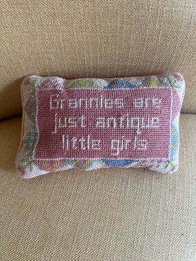 Needlepoint Pink 'Grannies Are Just Antique Little Girls' Grandma Pillow